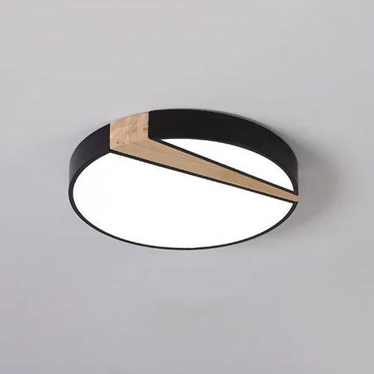 Modern Acrylic LED Ceiling Light with Black-Wood Spliced Design - Square/Rectangle/Round Options in White/3 Color Light