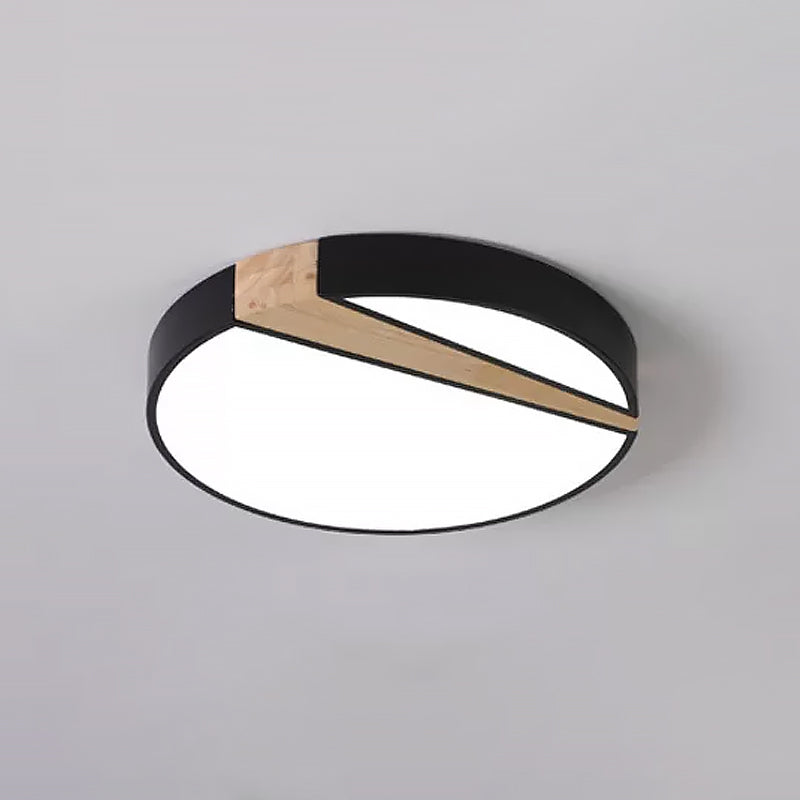 Modern Acrylic Led Ceiling Light With Black-Wood Spliced Design - Square/Rectangle/Round Options In