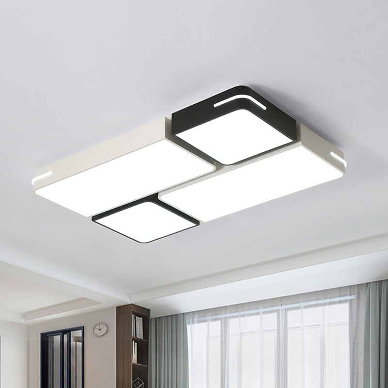 Modern Acrylic LED Ceiling Light in Black & White - Square/Rectangle Flush Mount with White/3 Color Options