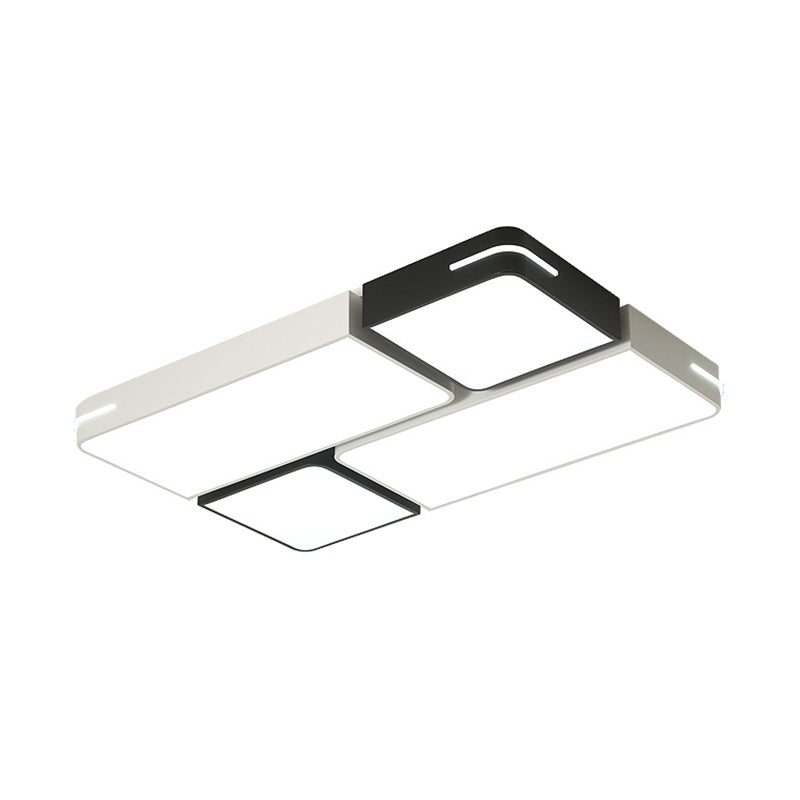 Modern Acrylic LED Ceiling Light in Black & White - Square/Rectangle Flush Mount with White/3 Color Options