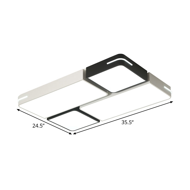 Modern Acrylic LED Ceiling Light in Black & White - Square/Rectangle Flush Mount with White/3 Color Options