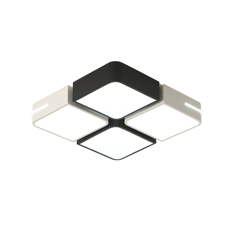 Modern Acrylic LED Ceiling Light in Black & White - Square/Rectangle Flush Mount with White/3 Color Options