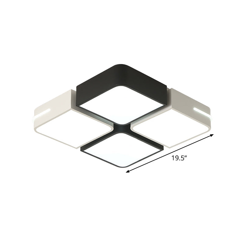 Modern Acrylic LED Ceiling Light in Black & White - Square/Rectangle Flush Mount with White/3 Color Options