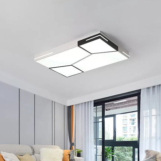 Minimalist Black and White Spliced Metal Ceiling Lamp - LED Flush Mount Light for Parlor