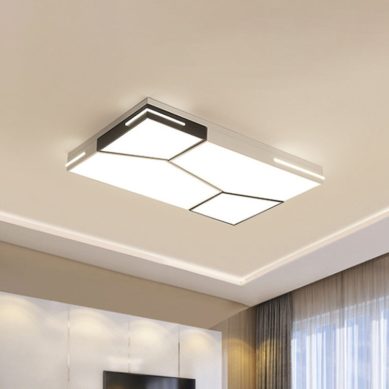 Minimalist Black and White Spliced Metal Ceiling Lamp - LED Flush Mount Light for Parlor