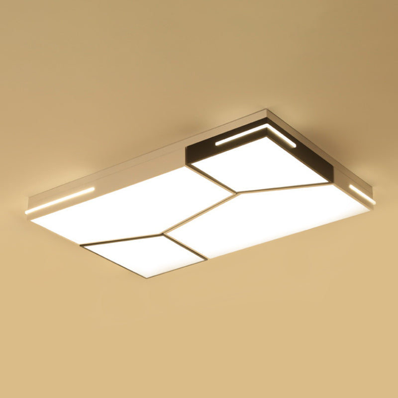 Minimalist Black and White Spliced Metal Ceiling Lamp - LED Flush Mount Light for Parlor