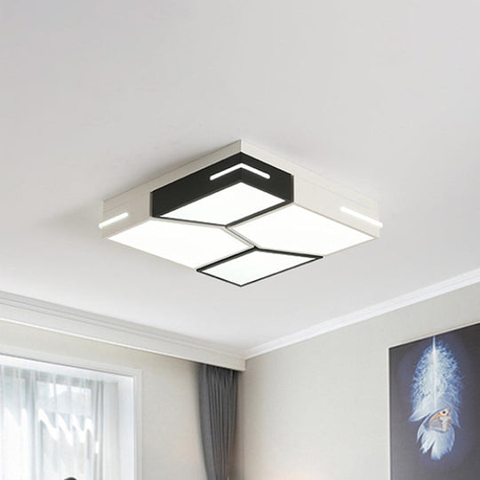 Minimalist Black and White Spliced Metal Ceiling Lamp - LED Flush Mount Light for Parlor