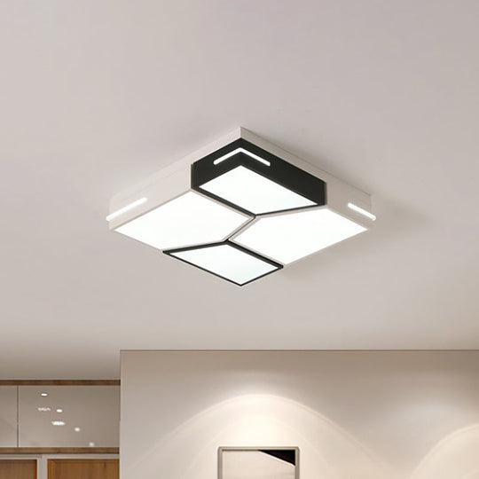 Minimalist Black and White Spliced Metal Ceiling Lamp - LED Flush Mount Light for Parlor