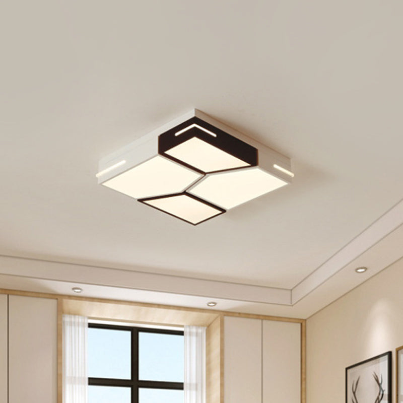 Minimalist Black and White Spliced Metal Ceiling Lamp - LED Flush Mount Light for Parlor