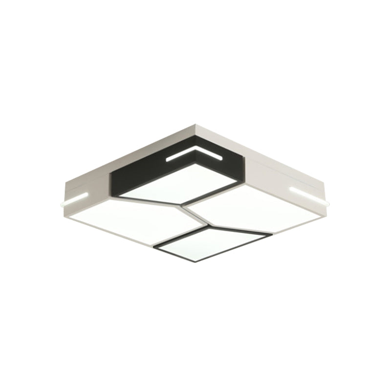 Minimalist Black and White Spliced Metal Ceiling Lamp - LED Flush Mount Light for Parlor