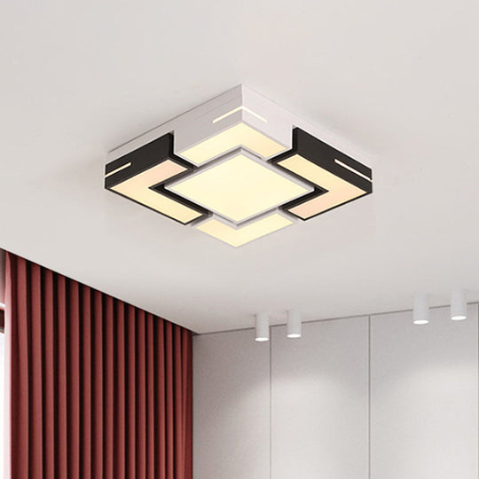 Modern Square LED Flush Mount Light with Black-White Splicing and 3 Color Options