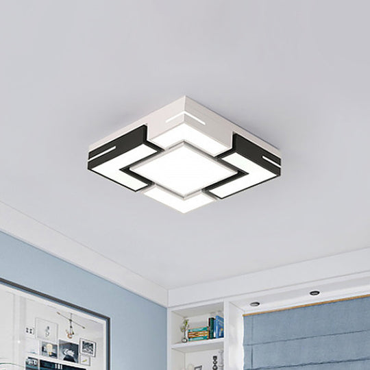 Modern Square LED Flush Mount Light with Black-White Splicing and 3 Color Options