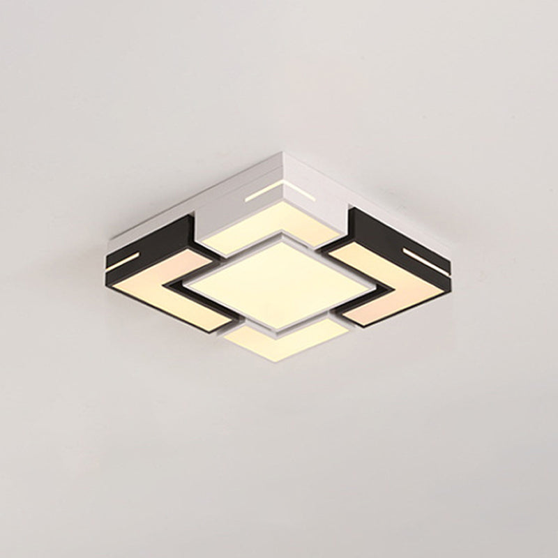 Modern Square LED Flush Mount Light with Black-White Splicing and 3 Color Options