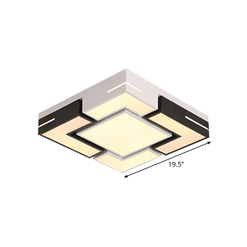 Modern Square LED Flush Mount Light with Black-White Splicing and 3 Color Options