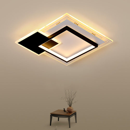 Modern Dual-Round/Square Flush Mount LED Ceiling Lamp in Acrylic Black/White with Warm/White Light - Perfect for Hotels