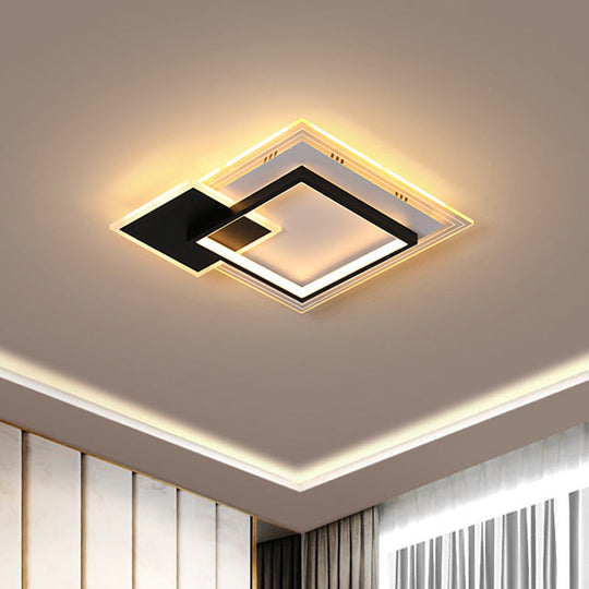 Modern Dual-Round/Square Flush Mount LED Ceiling Lamp in Acrylic Black/White with Warm/White Light - Perfect for Hotels