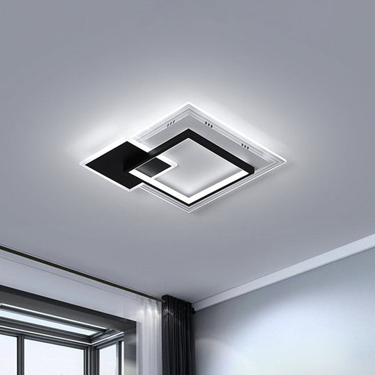 Modern Dual-Round/Square Flush Mount LED Ceiling Lamp in Acrylic Black/White with Warm/White Light - Perfect for Hotels