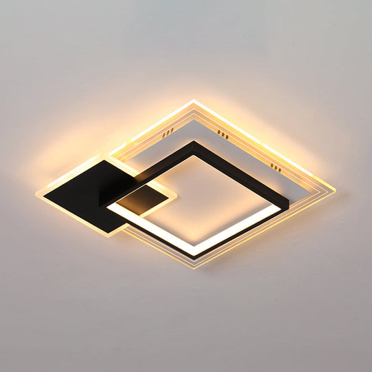 Modern Dual-Round/Square Flush Mount LED Ceiling Lamp in Acrylic Black/White with Warm/White Light - Perfect for Hotels