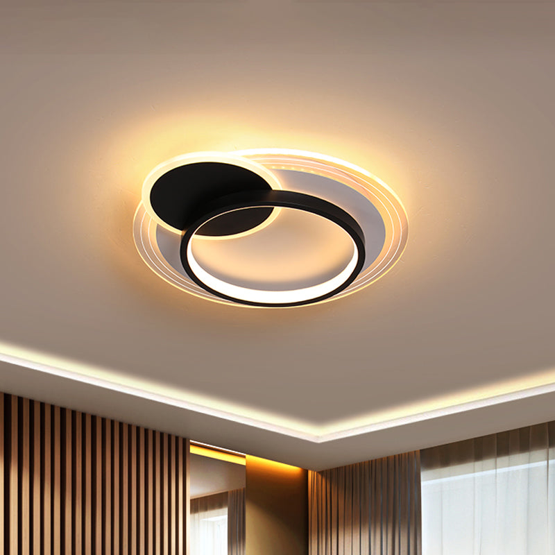 Modern Dual-Round/Square Flush Mount LED Ceiling Lamp in Acrylic Black/White with Warm/White Light - Perfect for Hotels