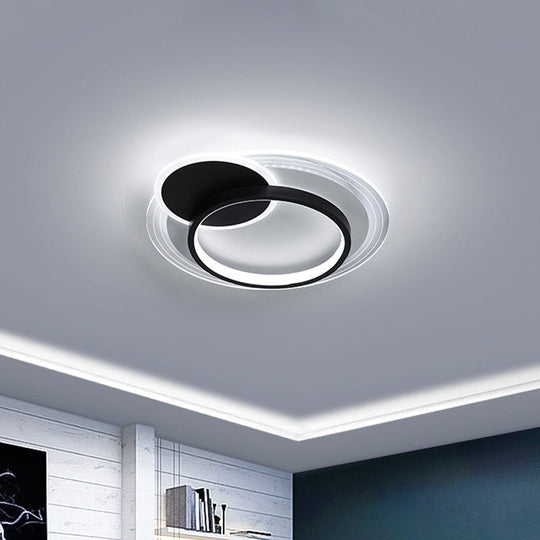 Modern Dual-Round/Square Flush Mount LED Ceiling Lamp in Acrylic Black/White with Warm/White Light - Perfect for Hotels