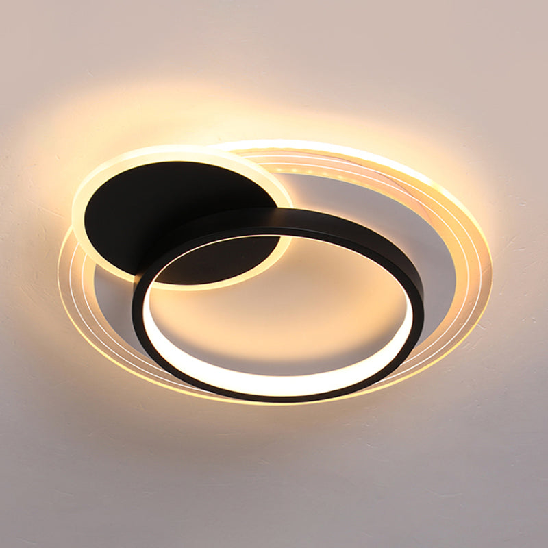 Modern Dual-Round/Square Flush Mount LED Ceiling Lamp in Acrylic Black/White with Warm/White Light - Perfect for Hotels