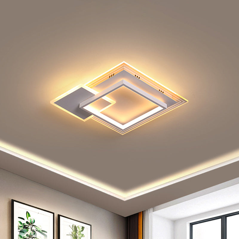 Modern Dual-Round/Square Flush Mount LED Ceiling Lamp in Acrylic Black/White with Warm/White Light - Perfect for Hotels