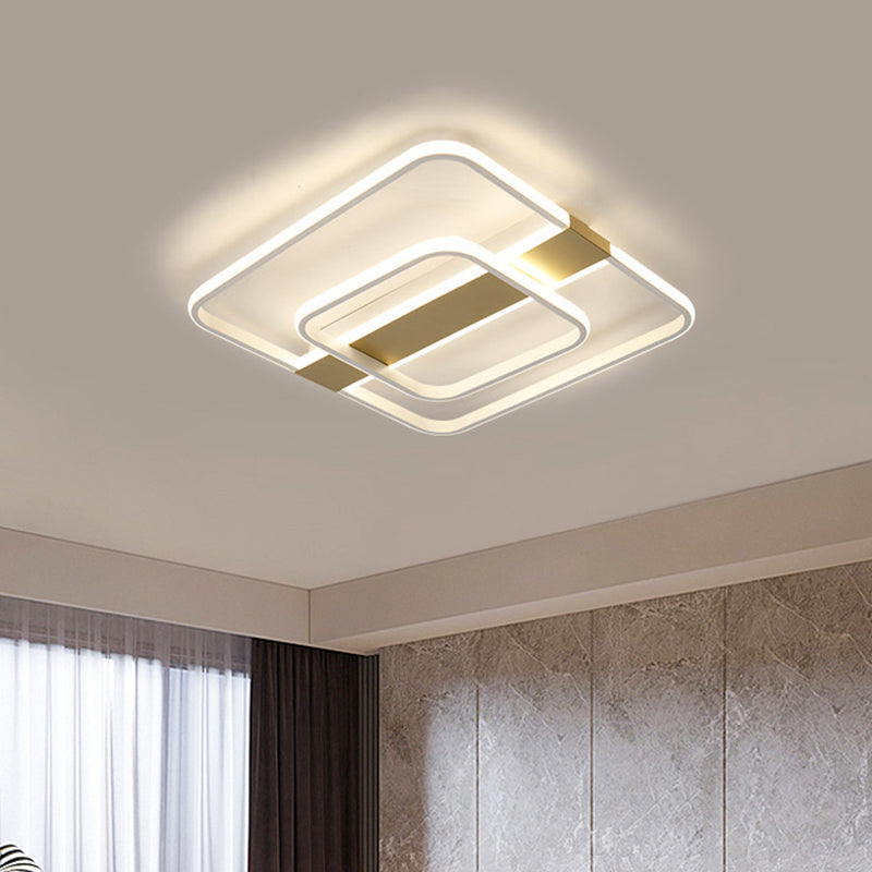 Minimalist LED Flush Mount Ceiling Light - Gold Square Frame with Acrylic Shade in Warm/White Light