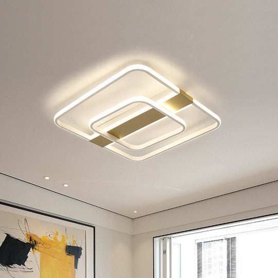 Minimalist LED Flush Mount Ceiling Light - Gold Square Frame with Acrylic Shade in Warm/White Light