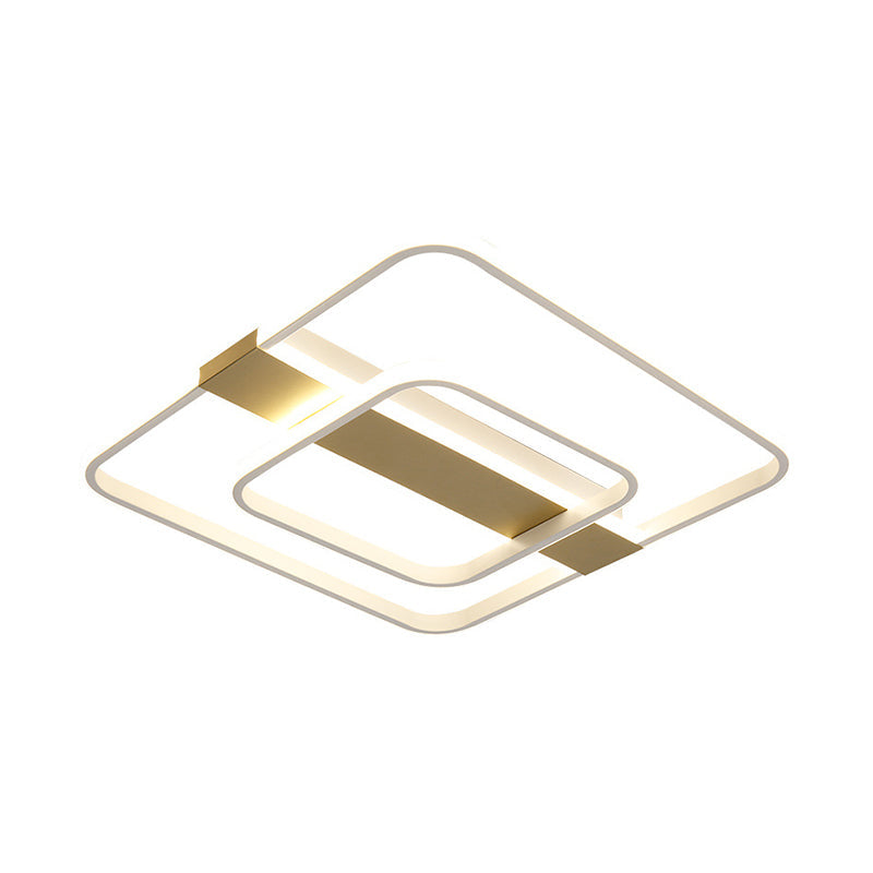 Minimalist LED Flush Mount Ceiling Light - Gold Square Frame with Acrylic Shade in Warm/White Light