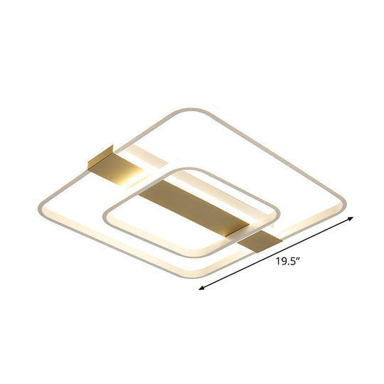 Minimalist LED Flush Mount Ceiling Light - Gold Square Frame with Acrylic Shade in Warm/White Light