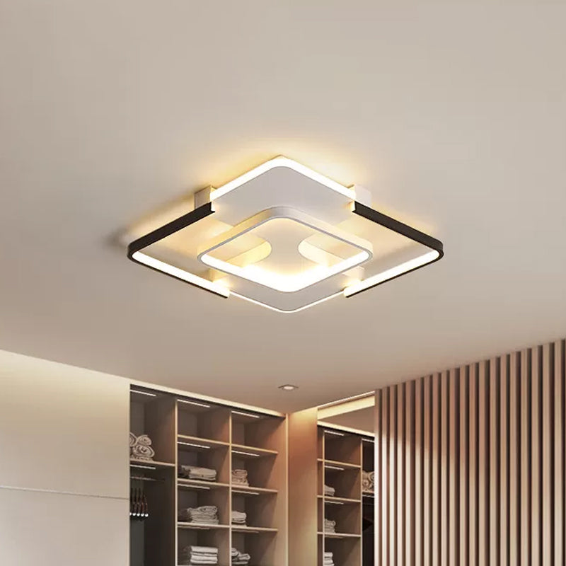 Minimalist LED Ceiling Flush Mount Light with Acrylic Shade in Black & White, Warm/White/3 Color Light, 16"/19.5" Wide