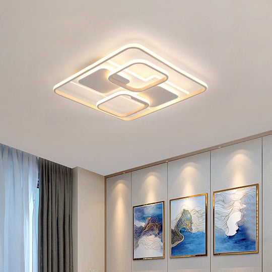 Modern White LED Flushmount Ceiling Light, Warm/White Light, 19.5"/23.5" Wide