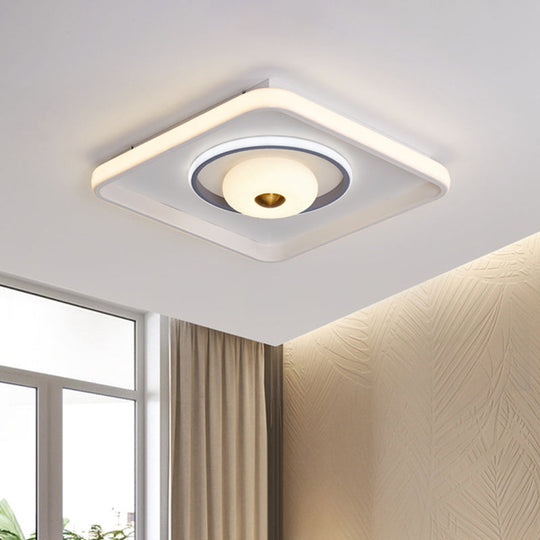 Modern LED Square/Rectangle Flush Mount Ceiling Lamp with Acrylic White Finish and Donut Design