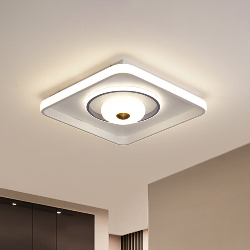 Modern LED Square/Rectangle Flush Mount Ceiling Lamp with Acrylic White Finish and Donut Design