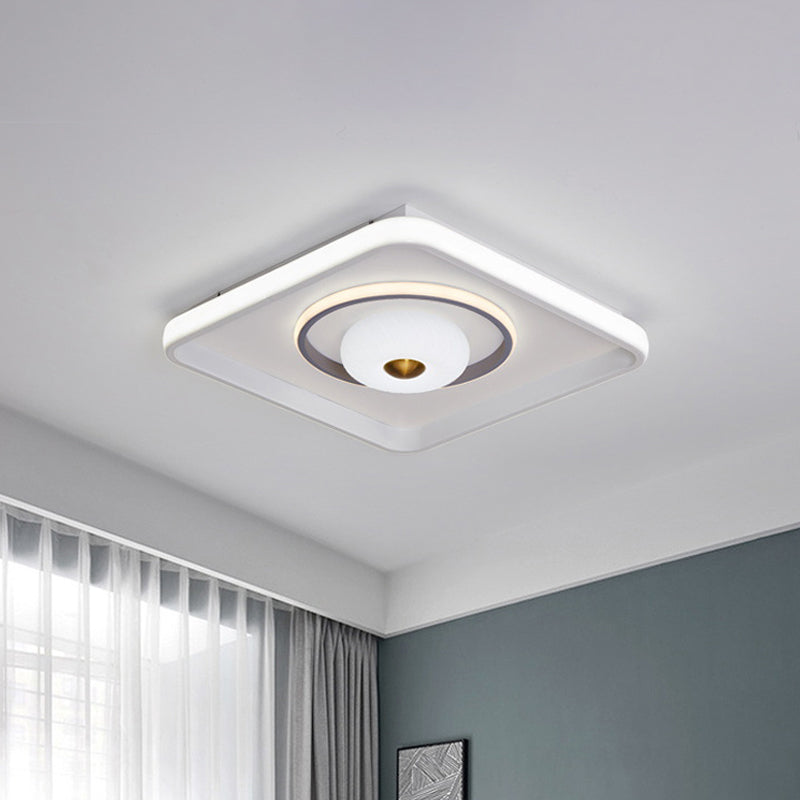 Modern LED Square/Rectangle Flush Mount Ceiling Lamp with Acrylic White Finish and Donut Design