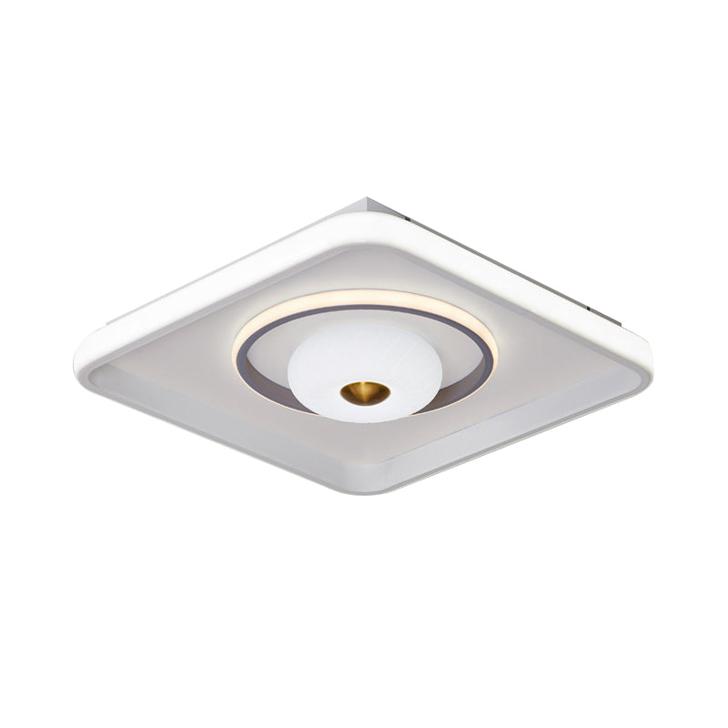 Modern LED Square/Rectangle Flush Mount Ceiling Lamp with Acrylic White Finish and Donut Design