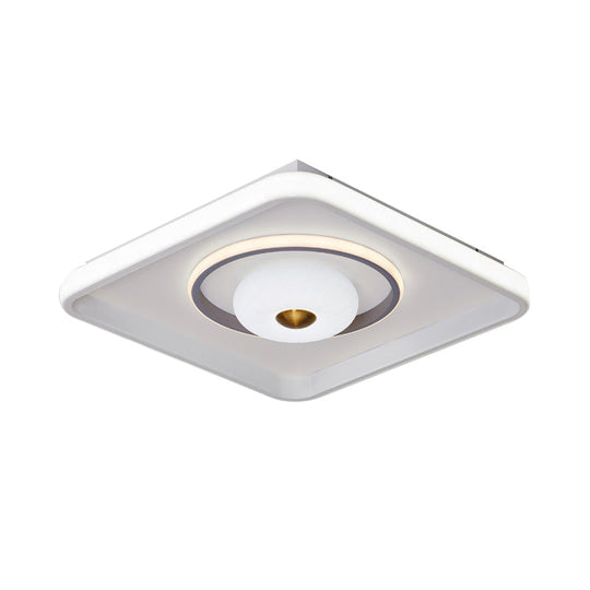 Modern Led Square/Rectangle Flush Mount Ceiling Lamp With Acrylic White Finish And Donut Design