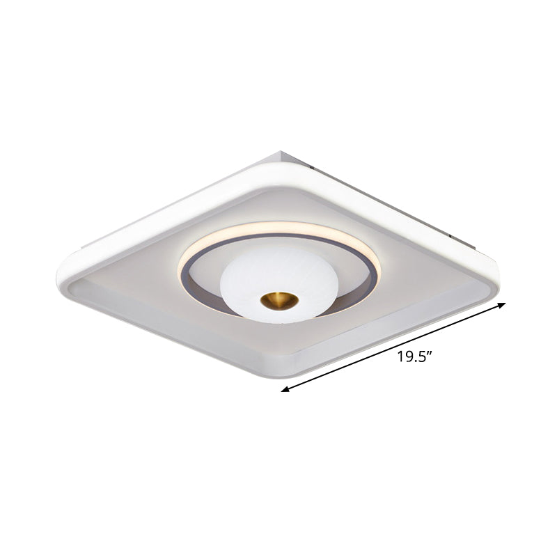 Modern LED Square/Rectangle Flush Mount Ceiling Lamp with Acrylic White Finish and Donut Design