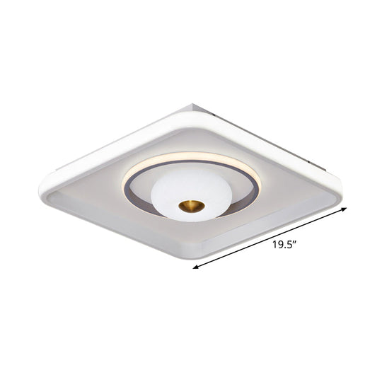 Modern LED Square/Rectangle Flush Mount Ceiling Lamp with Acrylic White Finish and Donut Design