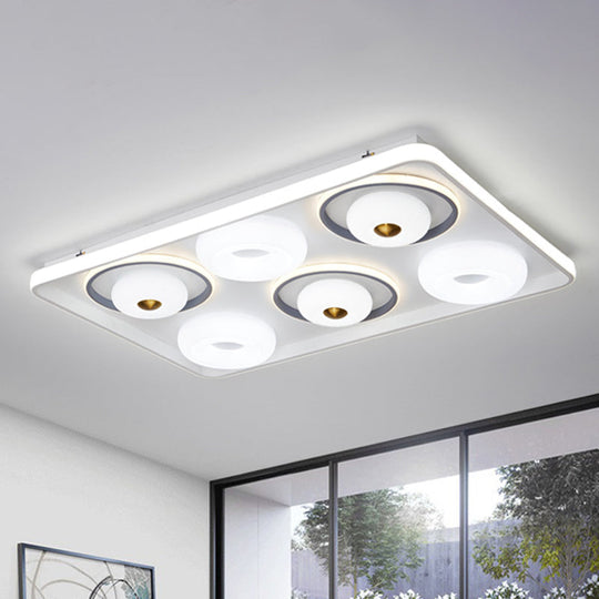 Modern LED Square/Rectangle Flush Mount Ceiling Lamp with Acrylic White Finish and Donut Design