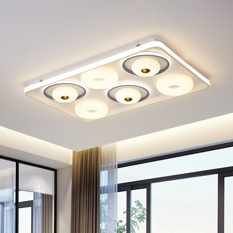 Modern LED Square/Rectangle Flush Mount Ceiling Lamp with Acrylic White Finish and Donut Design