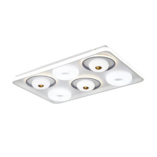 Modern LED Square/Rectangle Flush Mount Ceiling Lamp with Acrylic White Finish and Donut Design