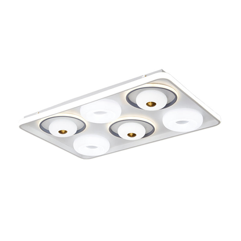 Modern Led Square/Rectangle Flush Mount Ceiling Lamp With Acrylic White Finish And Donut Design