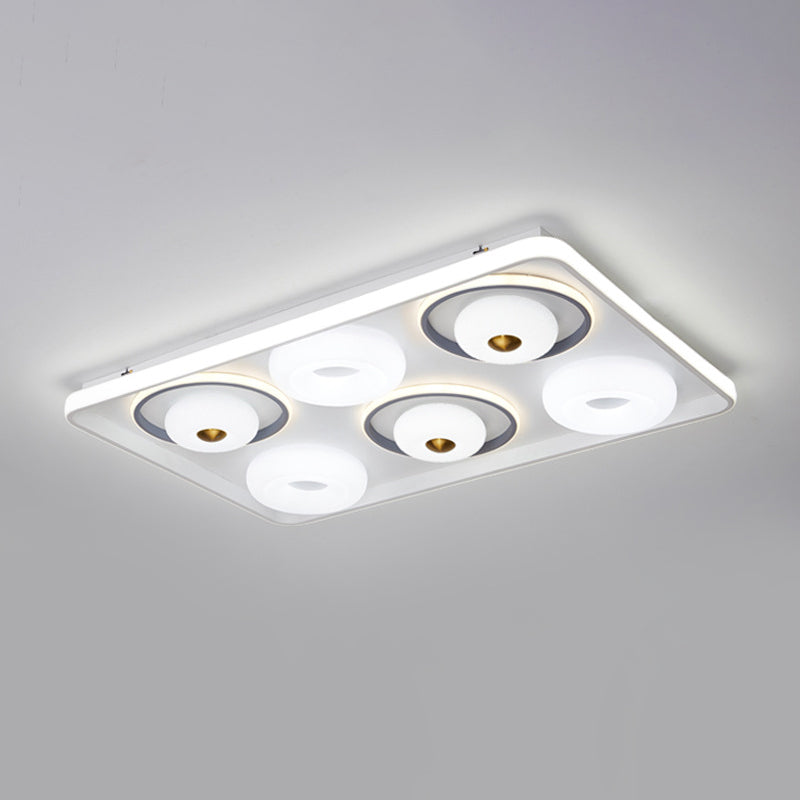 Modern LED Square/Rectangle Flush Mount Ceiling Lamp with Acrylic White Finish and Donut Design