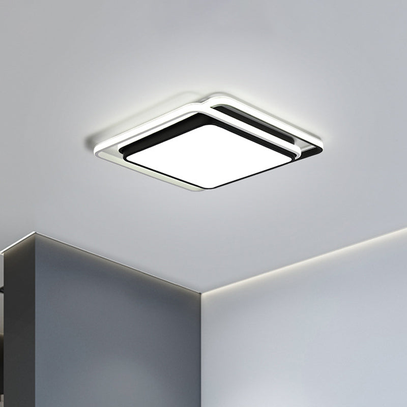 Minimalist Square Acrylic LED Ceiling Flush Mount Light Fixture in Black/White - Warm/White/3 Color Options - Ideal for Hotels