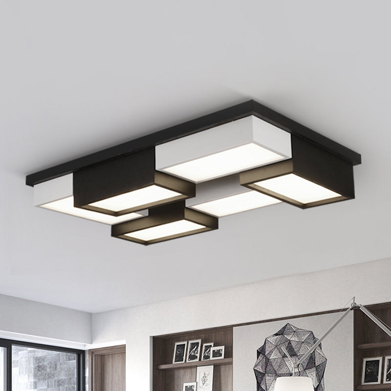 Contemporary Metal LED Flush Mount Light in Black and White for Living Room