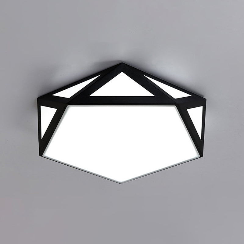 16.5"/20.5" Modern Black/White LED Flush Ceiling Light - Foyer Flush-Mount Fixture with Pentagon Acrylic Shade