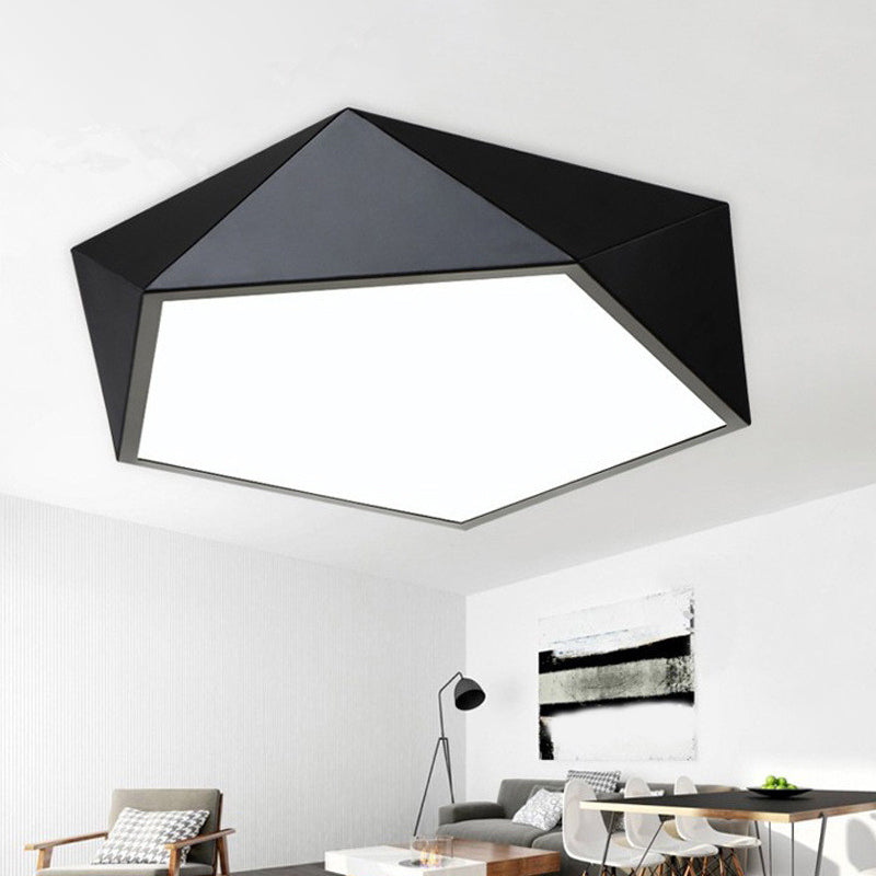 Pentacle Ceiling Lamp - Black/White Faceted Nordic Design Led Acrylic Flush Mount Lighting 16.5/20.5