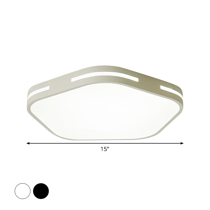 Modern Black/White Flush Mount LED Ceiling Light with Acrylic Pentagram Shade - 15"/18.5" Width