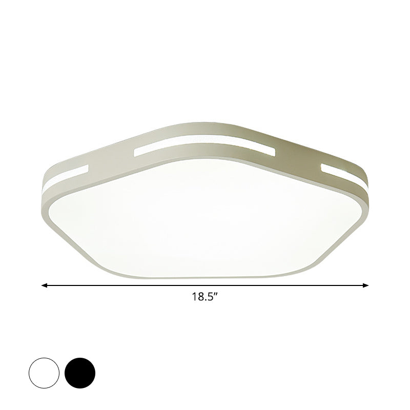 Modern Black/White Flush Mount LED Ceiling Light with Acrylic Pentagram Shade - 15"/18.5" Width